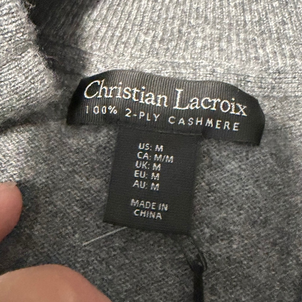 NWT Christian Lacroix Cashmere Quarter Zip Sweater Mens Medium Grey Fall Luxury - Picture 3 of 8